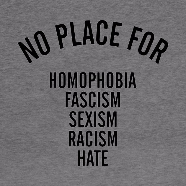 NO PLACE for homophobia fascism sexism racism hate by akkadesigns